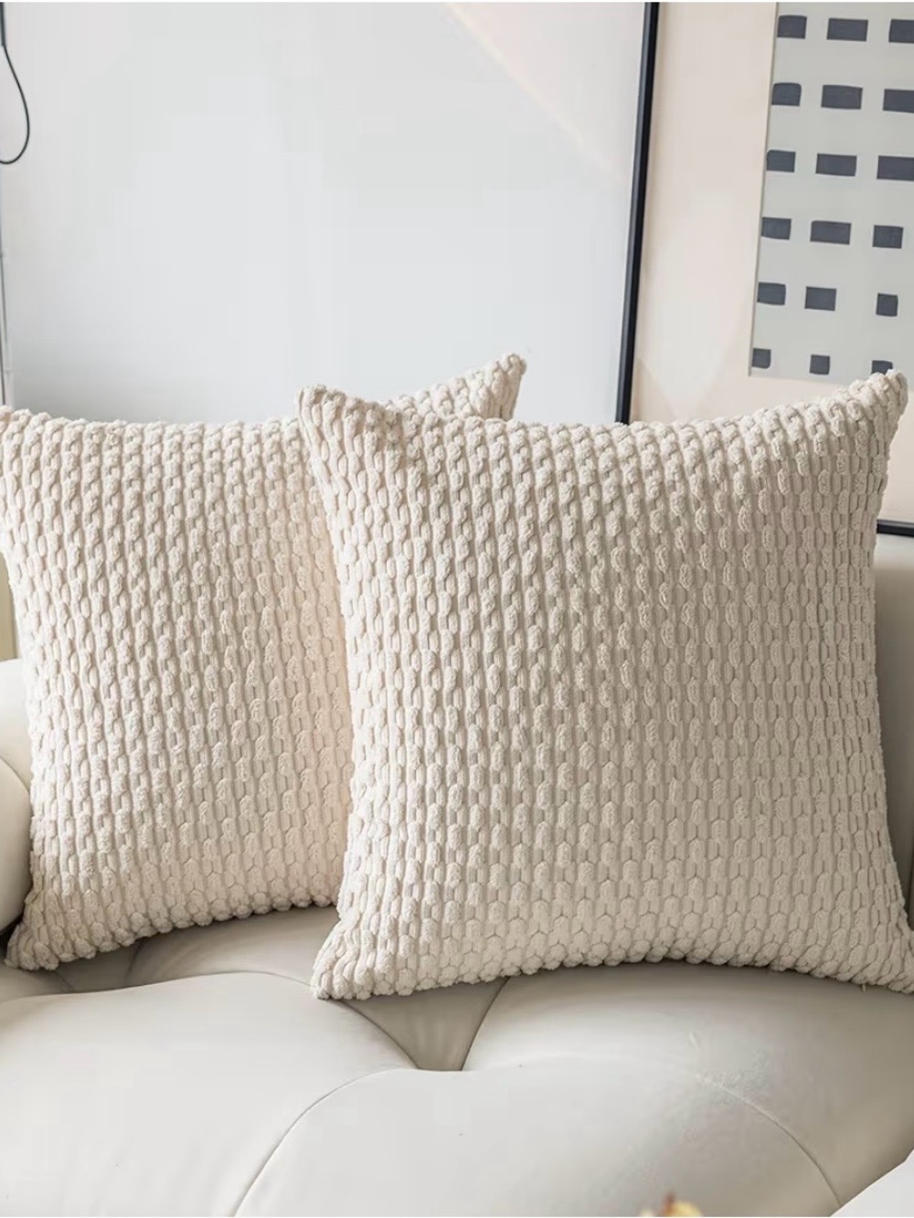 Chunky Knit Beige Throw Pillow Cover Pair